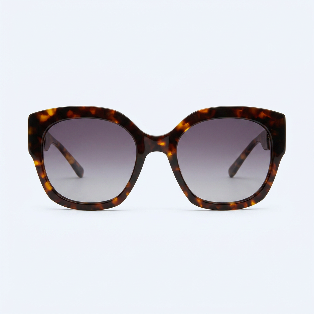 Tortoiseshell oversized sunglasses with gradient gray lenses on a white background
