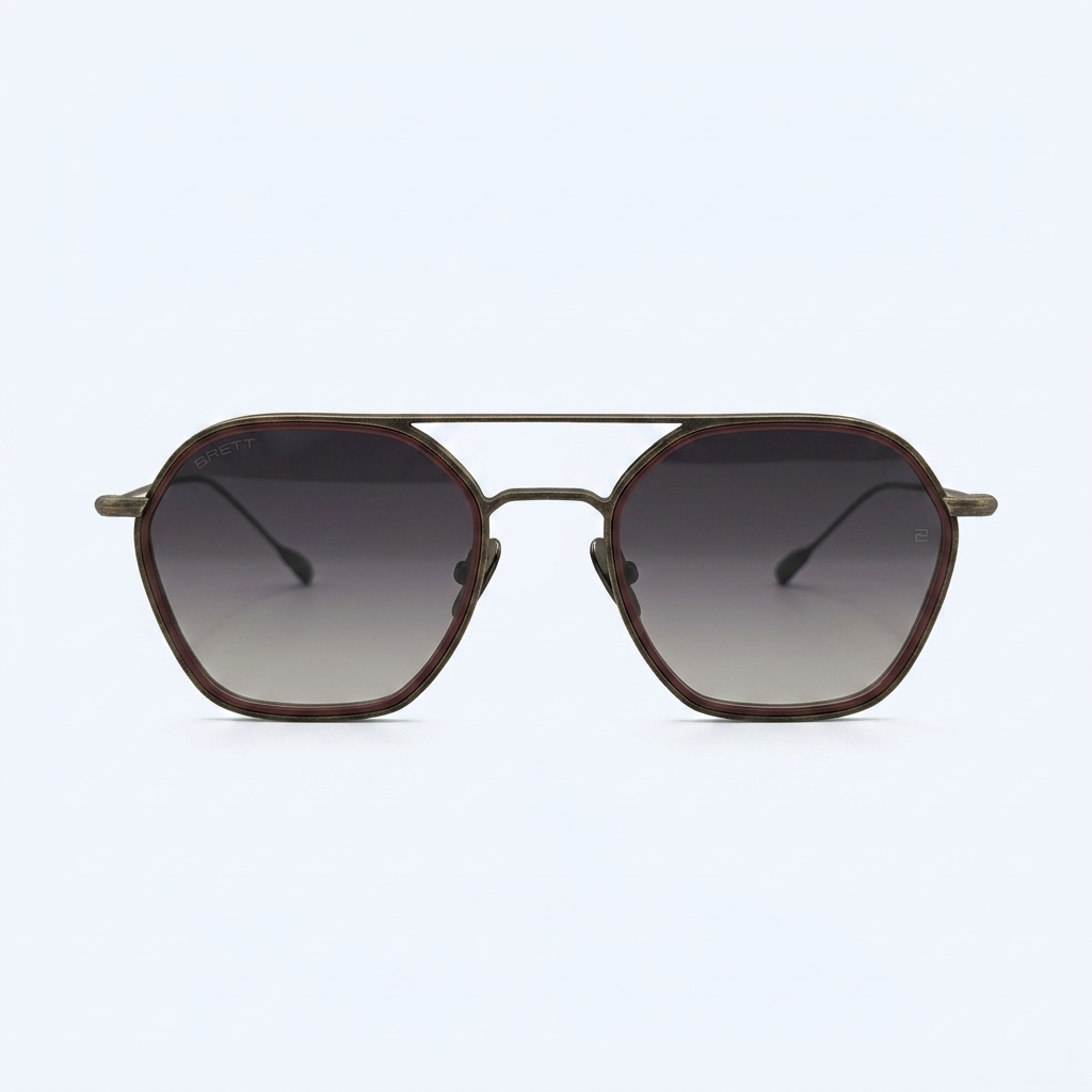 Bronze metal sunglasses with gradient lenses and a double bridge, facing forward